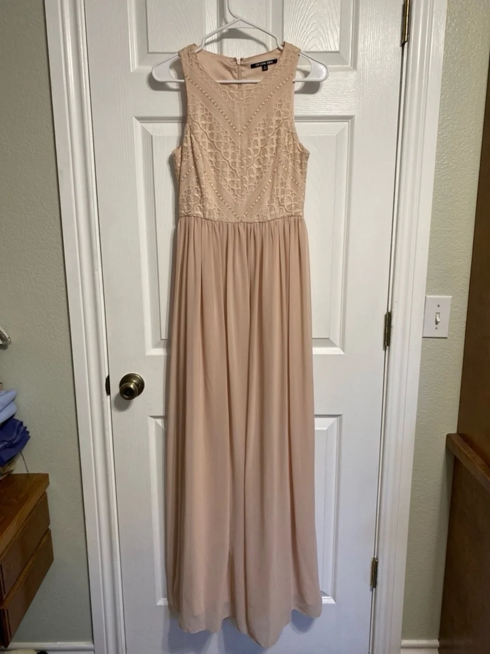 Gianni Bini Blush Lace Bodice Formal Maxi Dress